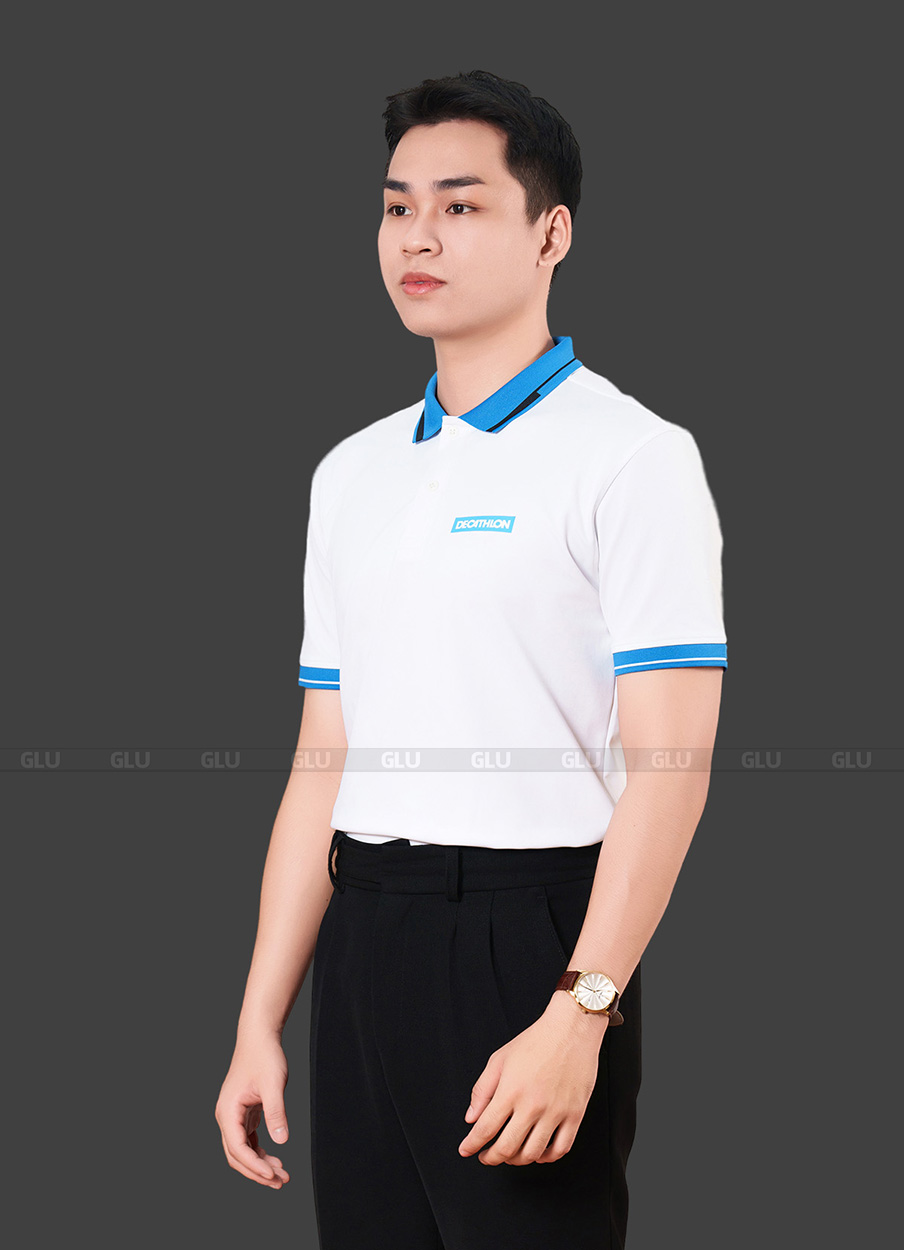 Áo đồng phục công ty có cổ màu trắng phân phối xanh dương 2