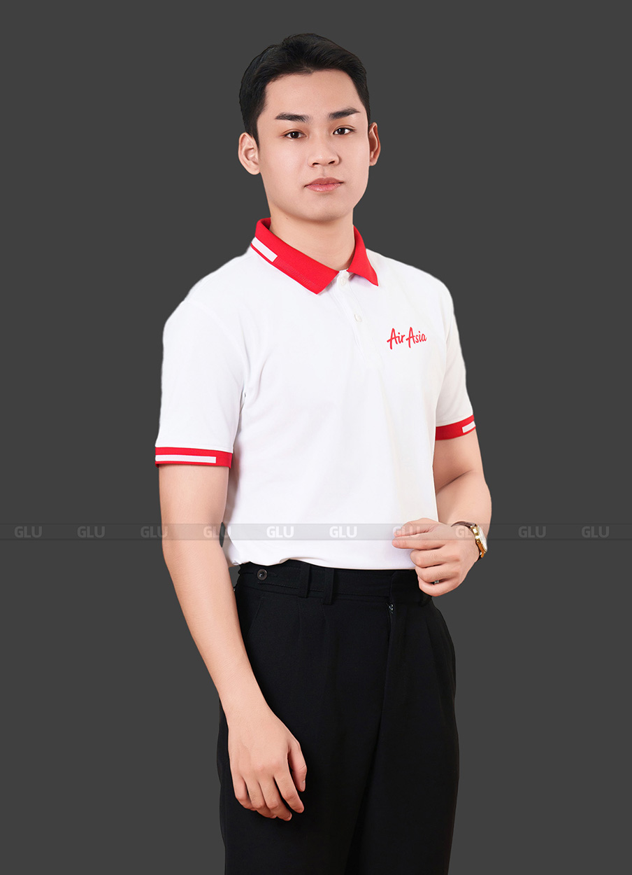 Áo phông đồng phục Air Asia màu trắng phân phối đỏ cao cấp 3