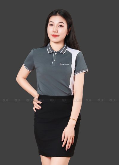 Áo polo đồng phục công ty màu xám phối trắng