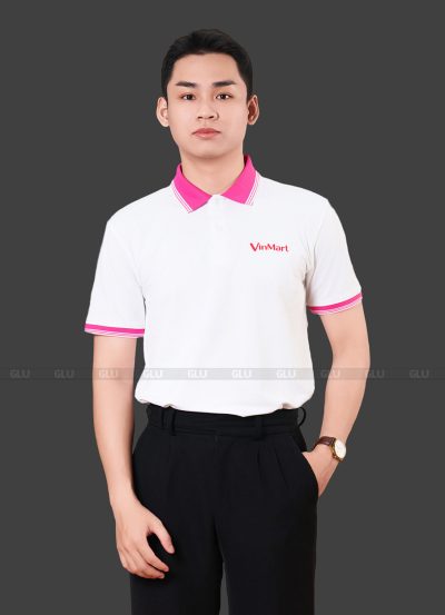 Áo thun đồng phục có cổ màu trắng tinh phối hồng thanh lịch