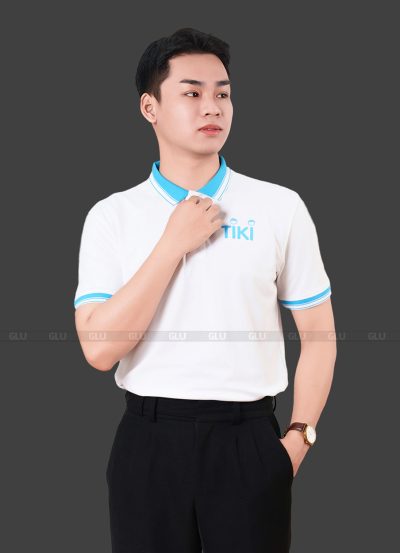 Áo thun phông đồng phục màu trắng phối xanh da trời ATU20027 3