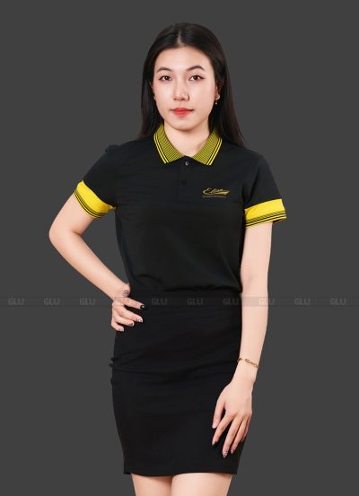 Đồng phục công ty có cổ màu đen phối vàng CTU20031