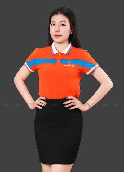 Đồng phục công ty màu cam phối xanh dương