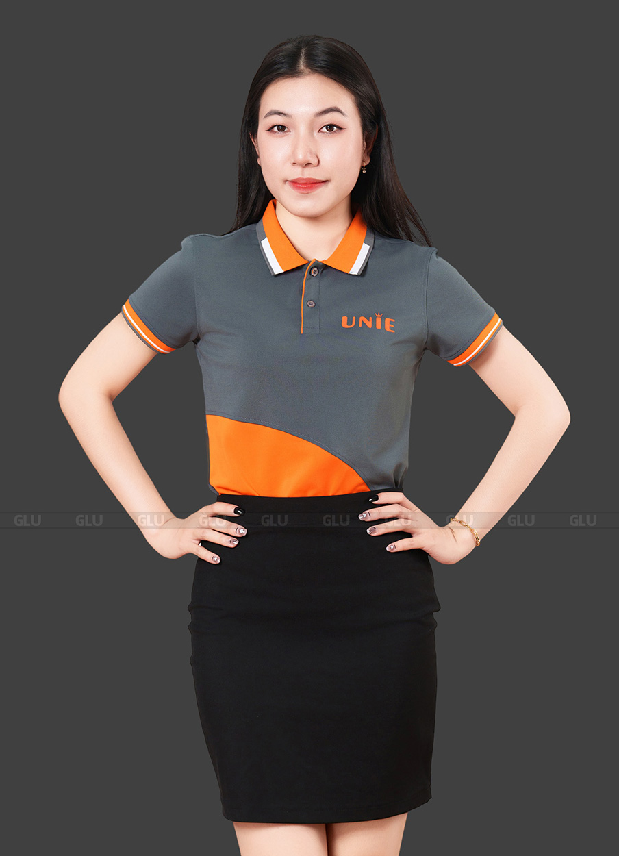 Mẫu Áo Polo Đồng Phục Công Ty UNIE Màu Sắc Phối Cam 2