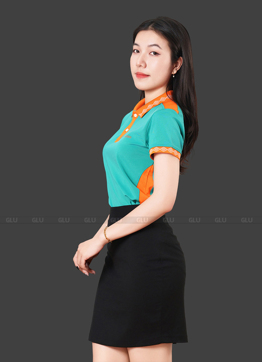 May in áo thun đồng phục công ty màu xanh phối cam thanh lịch 2