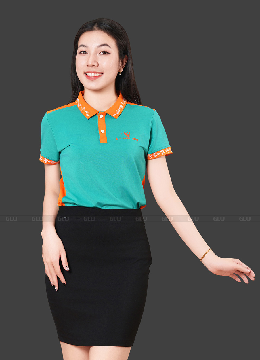 May in áo thun đồng phục công ty màu xanh phối cam thanh lịch 4