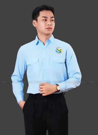 Áo công sở màu xanh tay dài cao cấp