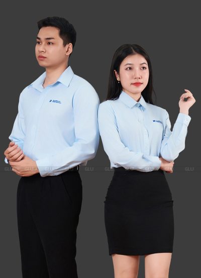 Áo công sở tay dài màu xanh dương