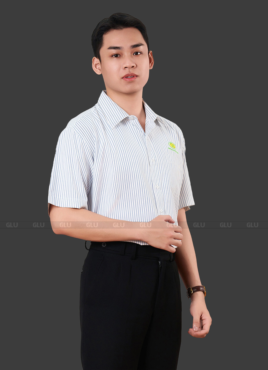 Áo công sở tay ngắn đồng phục màu trắng sọc cao cấp 10
