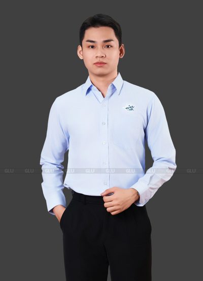 Áo đồng phục văn phòng màu xanh dương cao cấp