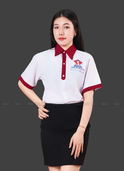 Áo sơ mi đồng phục học sinh các cấp màu trắng phối đỏ