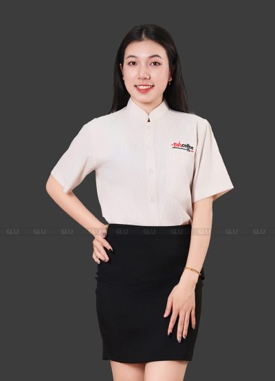 Đồng phục sơ mi cổ tàu nữ tay ngắn màu sắc thanh lịch