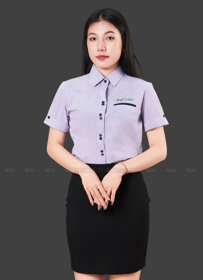 Mãu áo đồng phục công sở sơ mi tay ngắn sọc caro