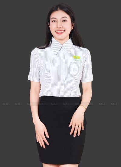 Mẫu áo sơ mi đồng phục nhân viên công sở tinh tế ngắn tay