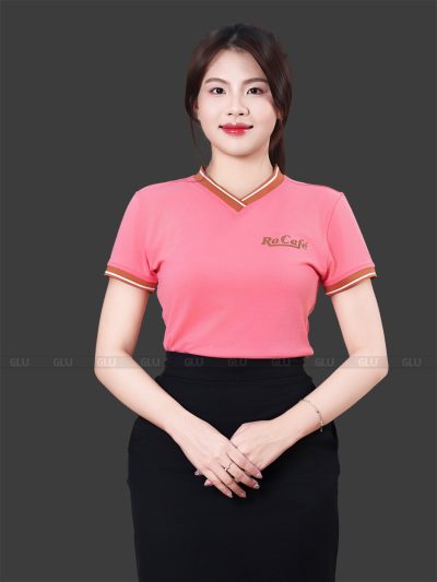 Áo thun đồng phục công ty cổ tim màu hồng