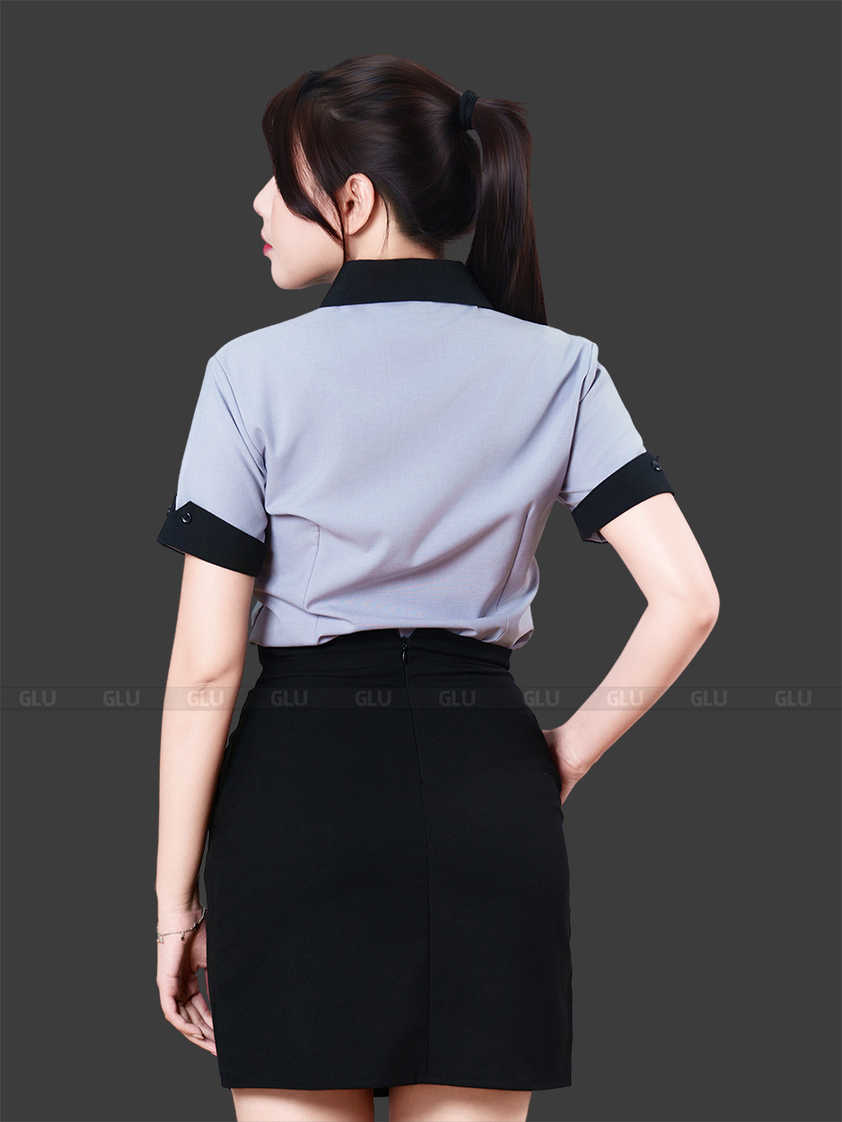 đồng phục áo sơ mi nhân viên văn phòng nữ tay ngắn thân sau