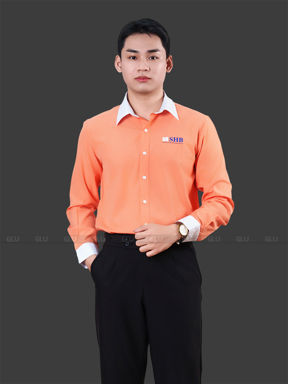 Đồng phục công sở sơ mi nam cao cấp màu cam phối quần tây đen 3