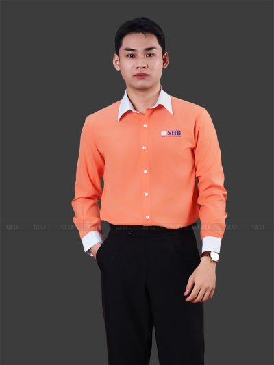 Đồng phục công sở sơ mi nam cao cấp màu cam phối quần tây đen