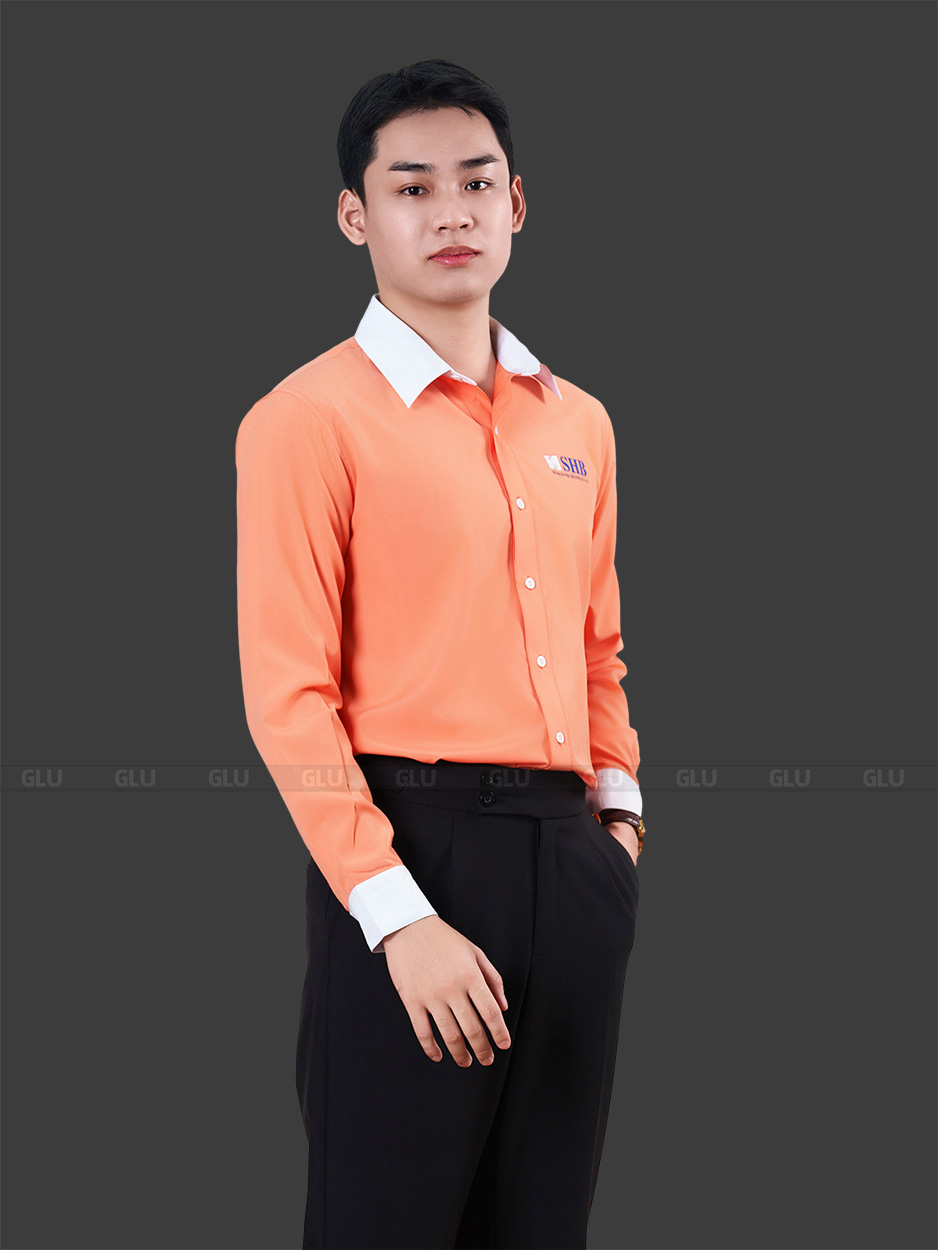 Đồng phục công sở sơ mi nam cao cấp màu cam phối quần tây đen 5