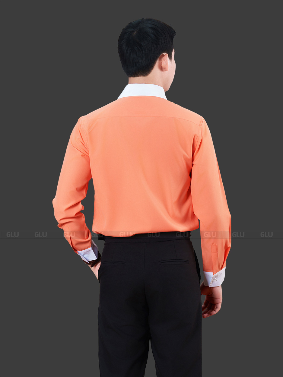 Đồng phục công sở sơ mi nam cao cấp màu cam phối quần tây đen thân sau