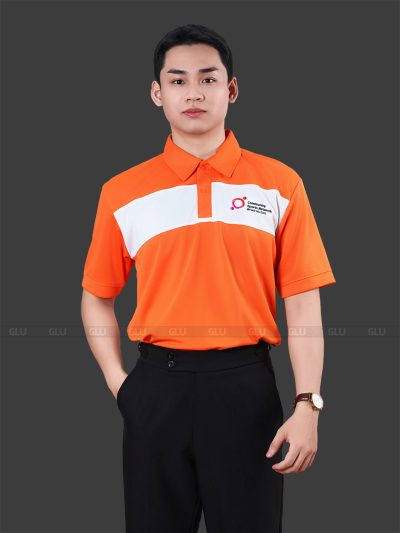 Đồng phục công ty màu cam phối trắng 1