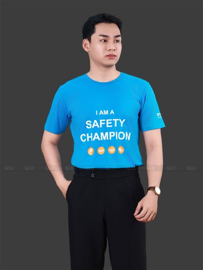 Mẫu áo đồng phục công ty có cổ Safety Champion màu xanh dương 1