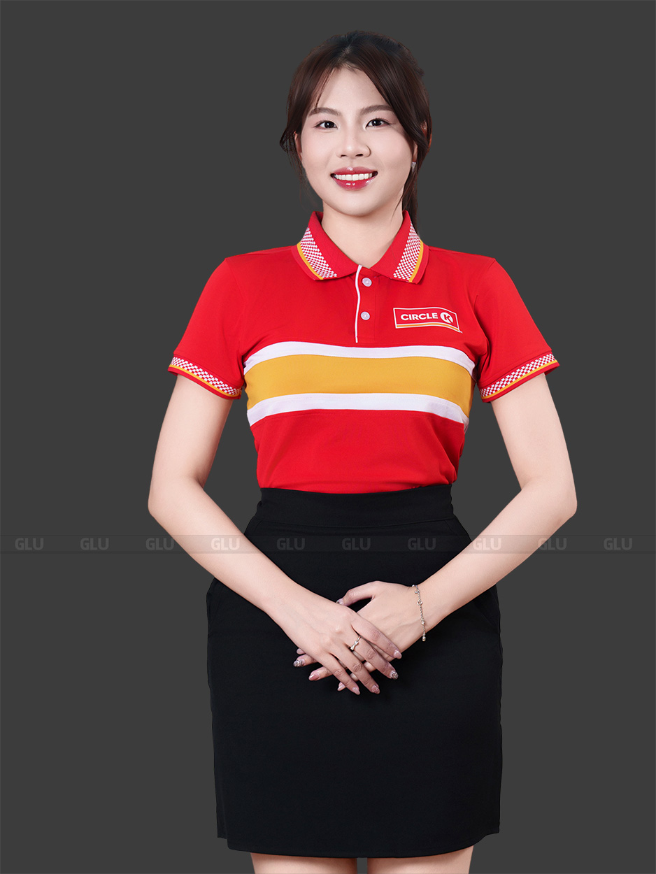 Mẫu áo đồng phục công ty màu đỏ phối ngang thân 3