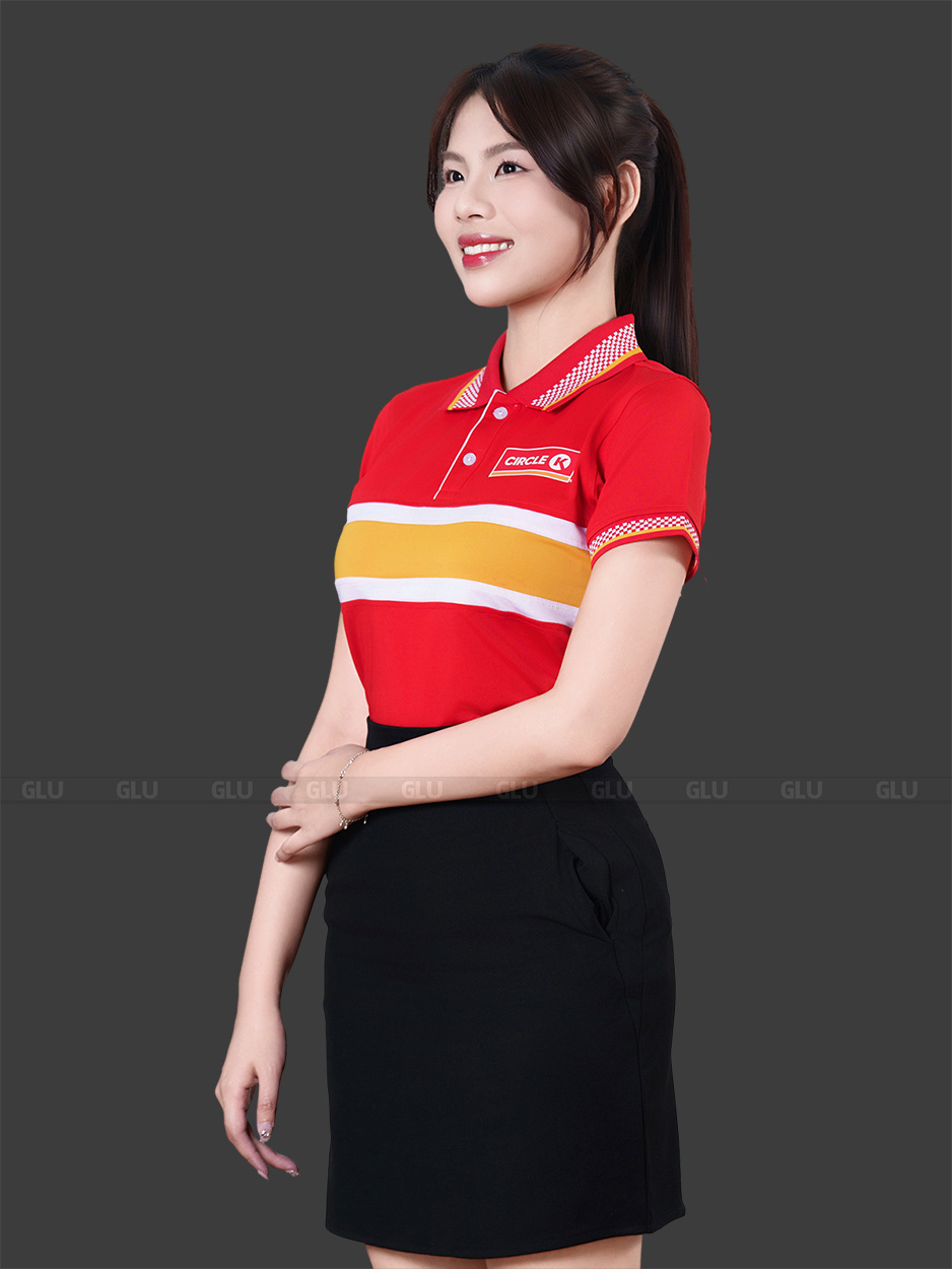 Mẫu áo đồng phục công ty màu đỏ phối ngang thân 5