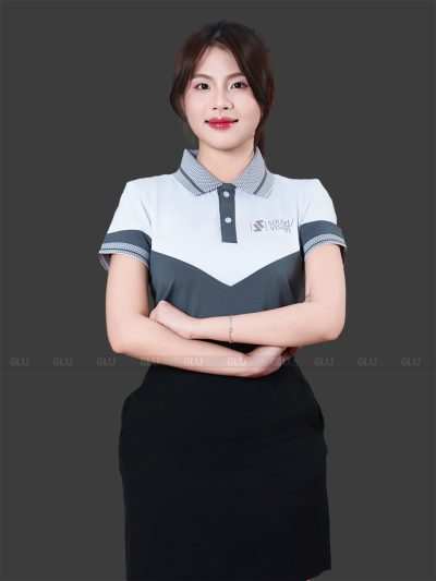 Mẫu áo đồng phục nhà hàng đẹp màu trắng xám có cổ ATU30013 4