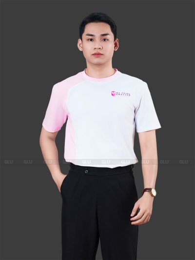 May áo thun công ty cổ tròn màu trắng hồng cao cấp 1