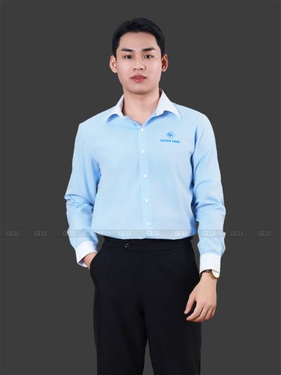 Xưởng may áo sơ mi đồng phục công sở màu xanh dương nhạt