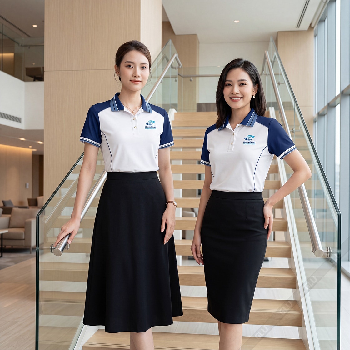 Áo thun đồng phục cổ trụ màu trắng phối bo cổ dệt cao cấp 3