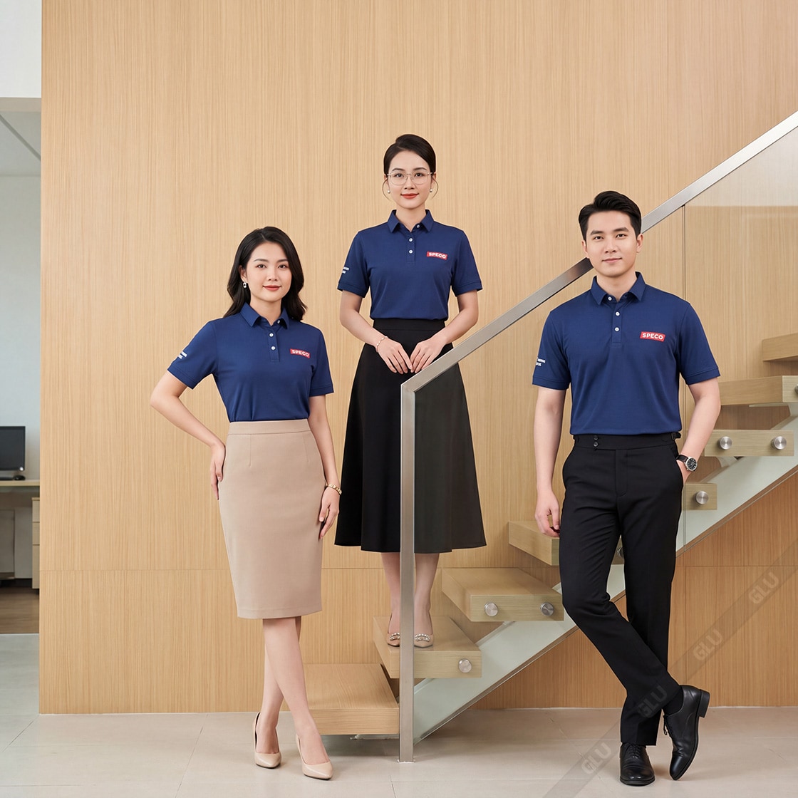 Áo thun đồng phục công sở màu xanh navy logo in Pet 3