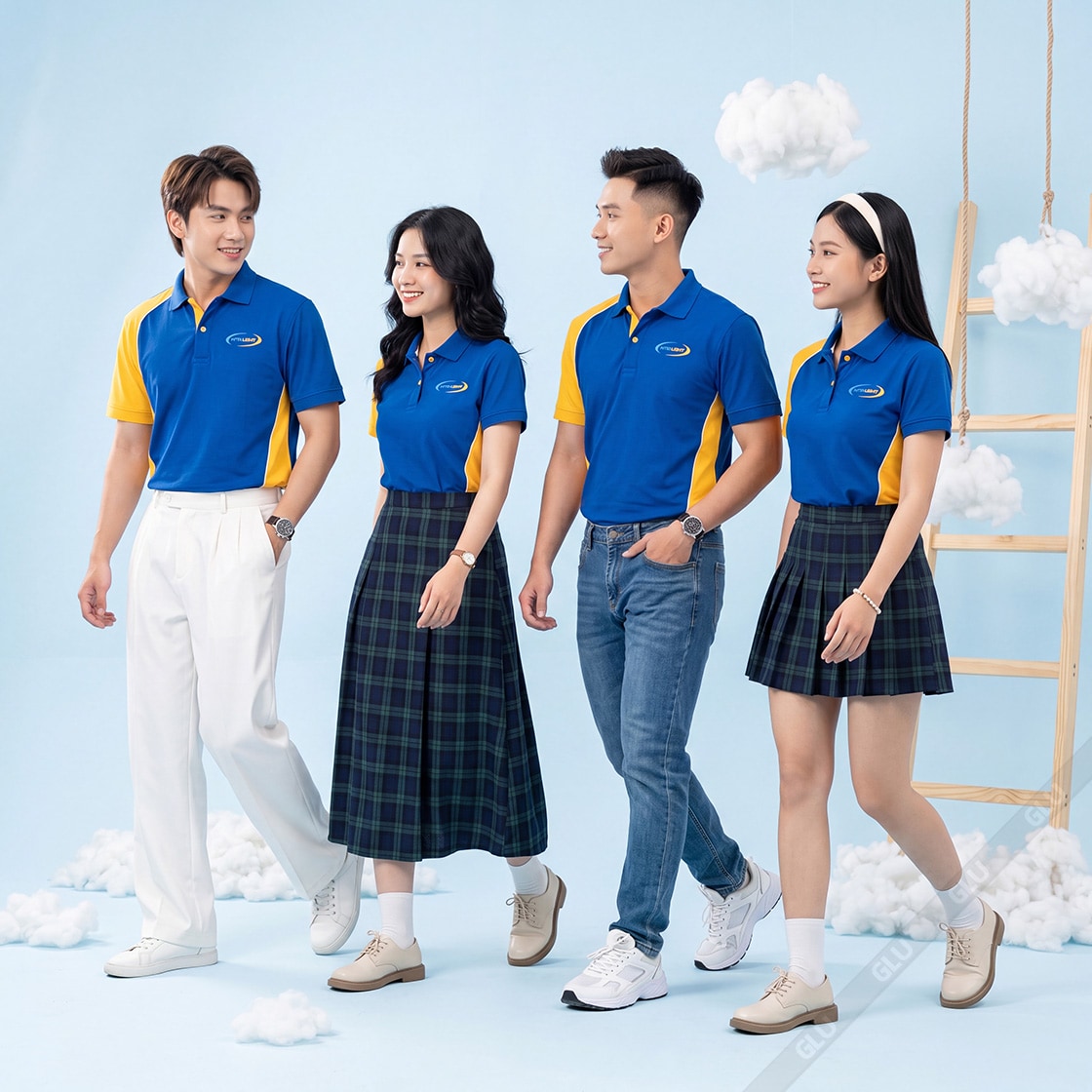 Áo thun đồng phục đẹp màu xanh dương phối vàng 2