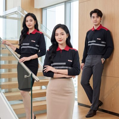 Đồng phục áo thun đẹp màu đen tay dài cao cấp 2