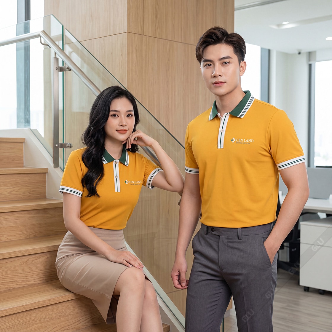 Đồng phục giá rẻ màu vàng logo in pet bền đẹp 3