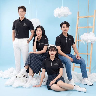 Mẫu áo đồng phục đẹp màu đen viền trắng 1