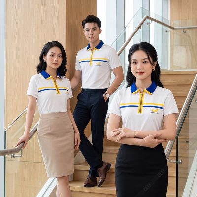 Mẫu áo đồng phục thun Vietnam Post màu trắng phối khóa kéo 3