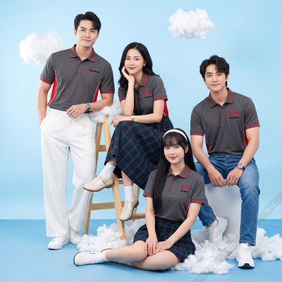 Mẫu áo thun đồng phục đẹp màu xám bo dệt cao cấp 4