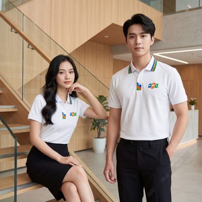 Mẫu thiết kế áo thun đồng phục công ty FPT màu trắng 1