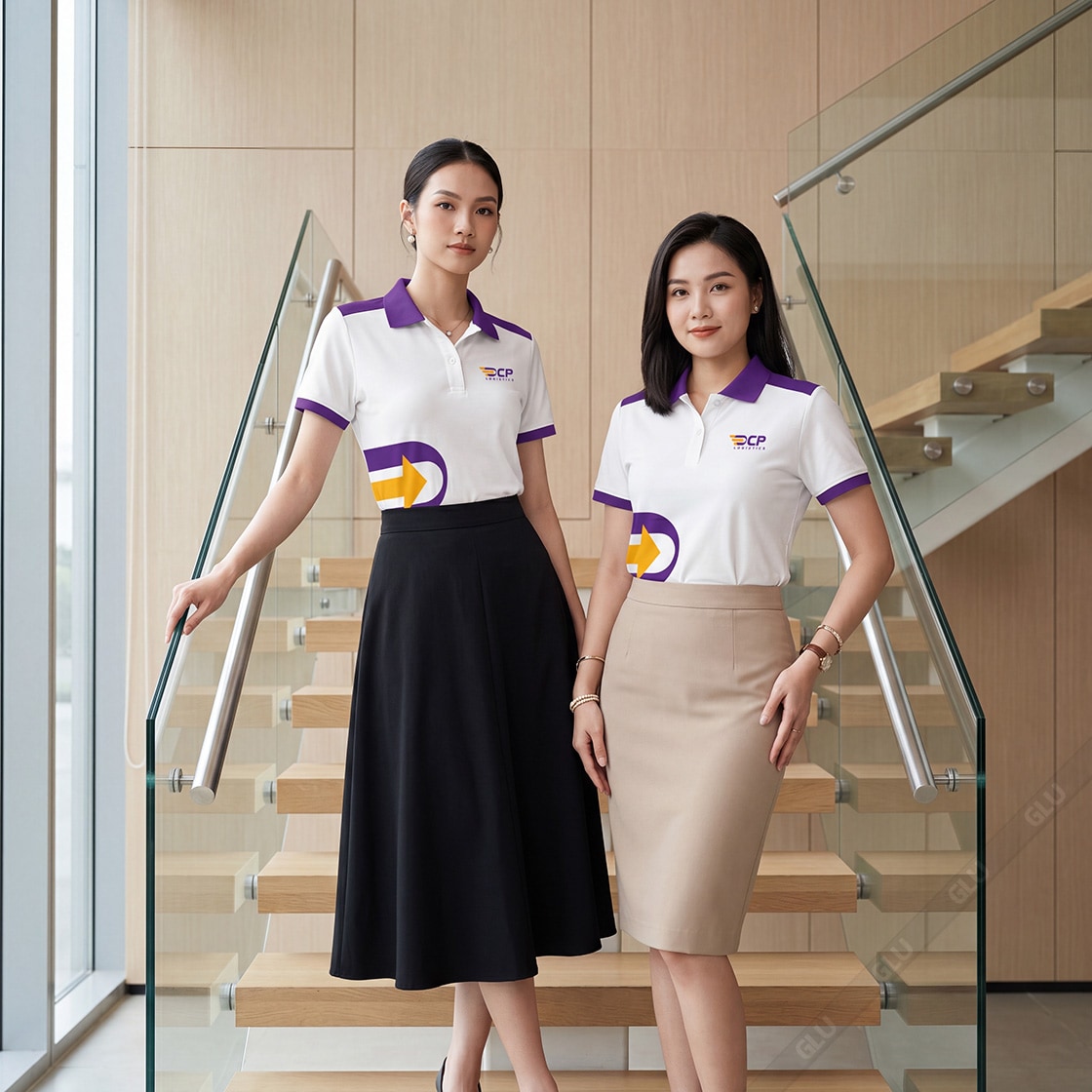 May áo thun công ty CP màu trắng phối tím 2