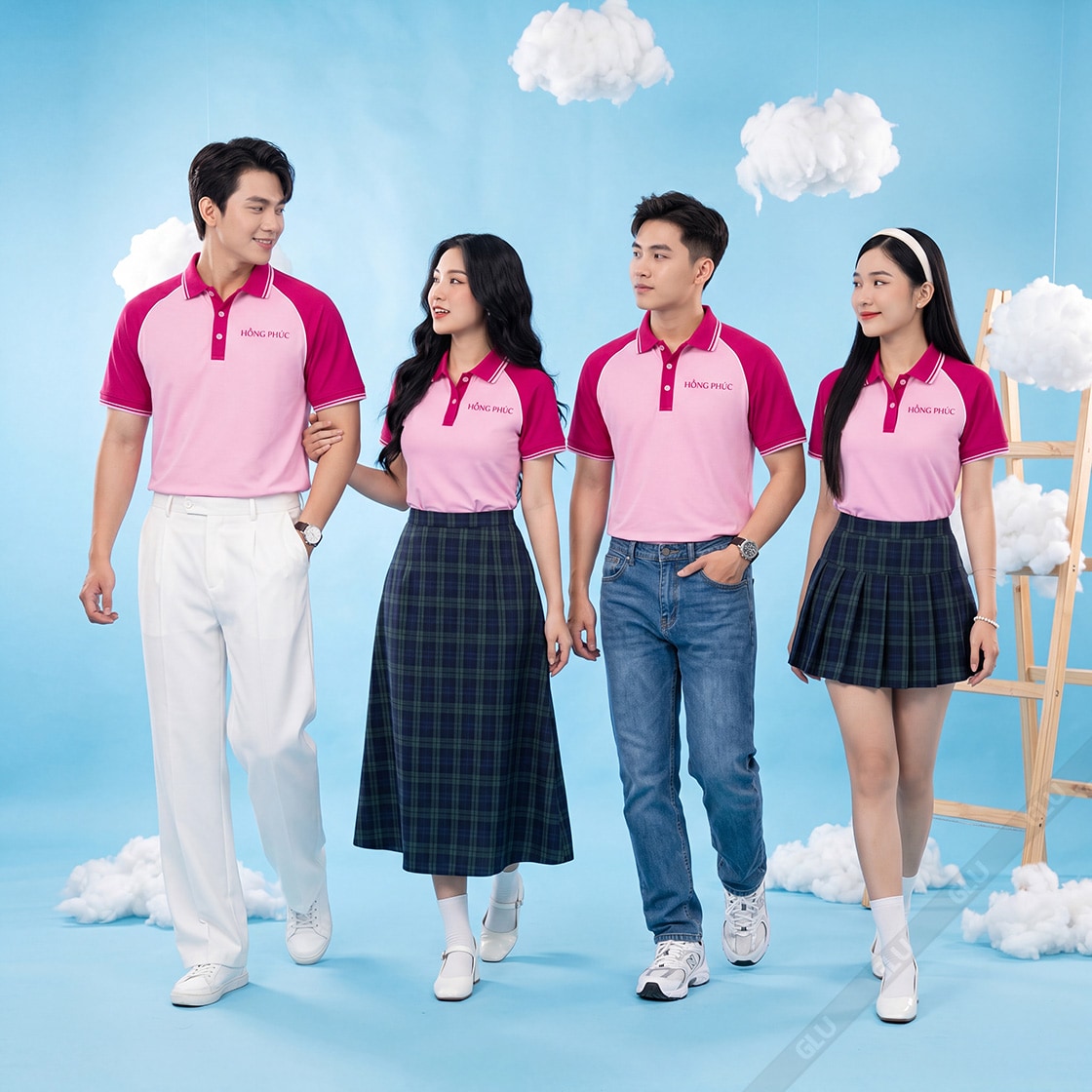 May áo thun đồng phục giá rẻ màu hồng thanh lịch 2
