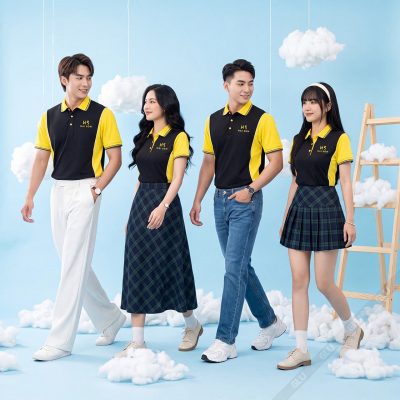 May áo thun đồng phục màu đen phối vàng thanh lịch 4