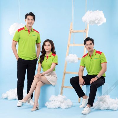 May áo thun giá rẻ màu xanh chuối phối đỏ thanh lịch 2
