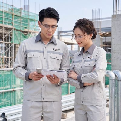 Áo bảo hộ lao động đẹp tay dài màu xám nhạt phối xám đậm 5