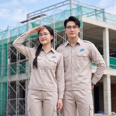 Áo công nhân giá rẻ màu xám logo in Pet 4