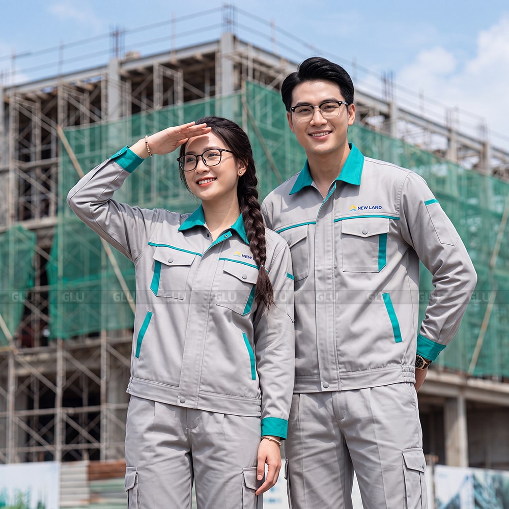 Áo đồng phục công nhân Asia Group màu xám phối xanh ngọc 4