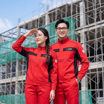 Áo đồng phục công nhân Mishubishi Motor màu đỏ cao cấp 4