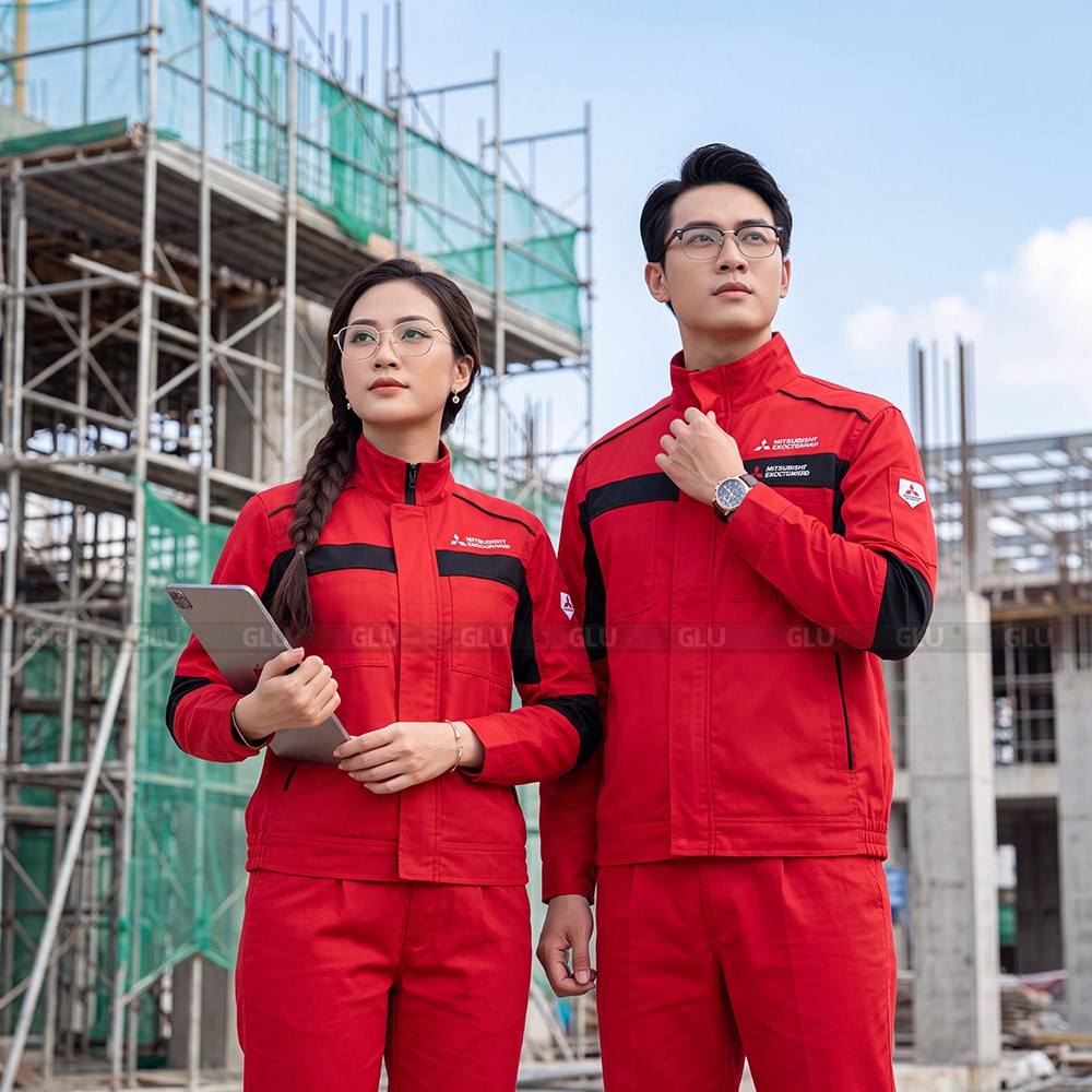 Áo đồng phục công nhân Mishubishi Motor màu đỏ cao cấp 5