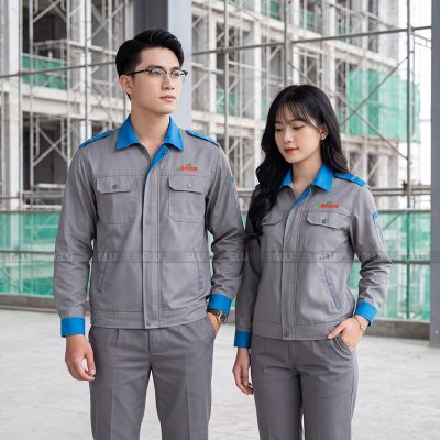 Áo đồng phục lao động màu xám phối xanh thanh lịch 1